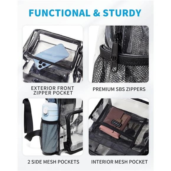 Clear Mini Backpack - Stadium Approved 12x12x6 Small Clear Backpack for Women - Picture 5 of 7